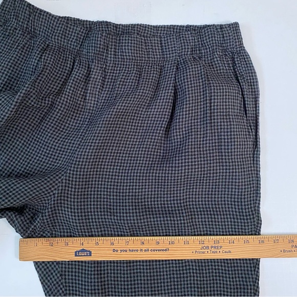 Eileen Fisher Puckered Organic Linen Tapered Ankle Pant in Black Check Size 1X - Picture 7 of 11